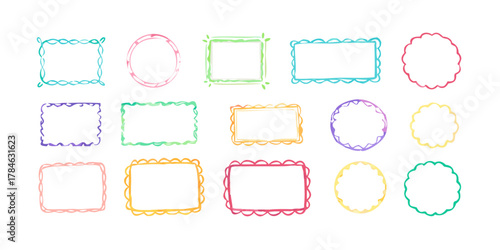 Colorful hand drawn doodle frames with transparent background