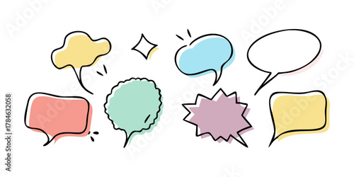 Colorful Hand Drawn Speech Bubbles on White Background
