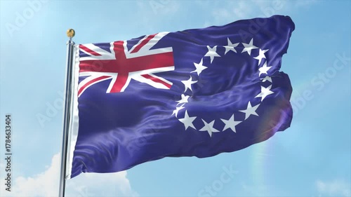 4K Cook Islands flag waving in the wind - realistic Cook Islands flag animation in high resolution, perfect for Cook Islands national day, independence, travel and patriotic video projects