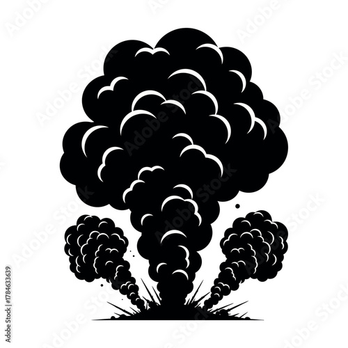 Explosion of black smoke clouding the sky.