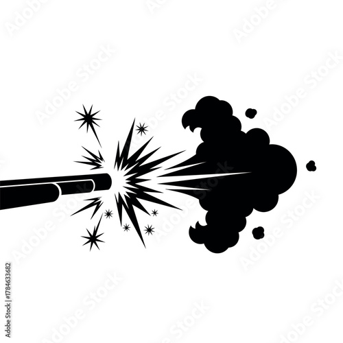 Gunshot muzzle flash with smoke cloud icon.