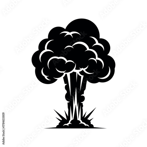 Mushroom cloud explosion silhouette vector illustration.