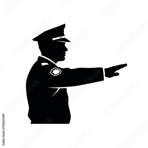 Police officer silhouette pointing direction.