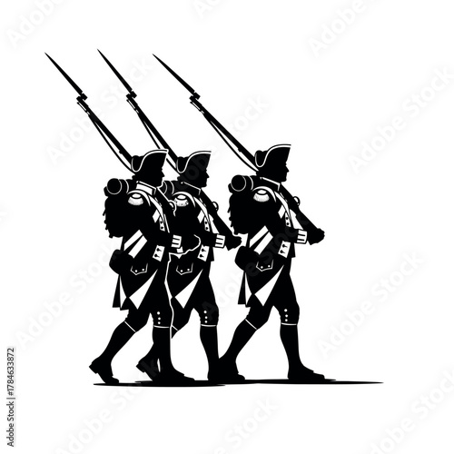 Revolutionary War Soldiers Marching in Formation.