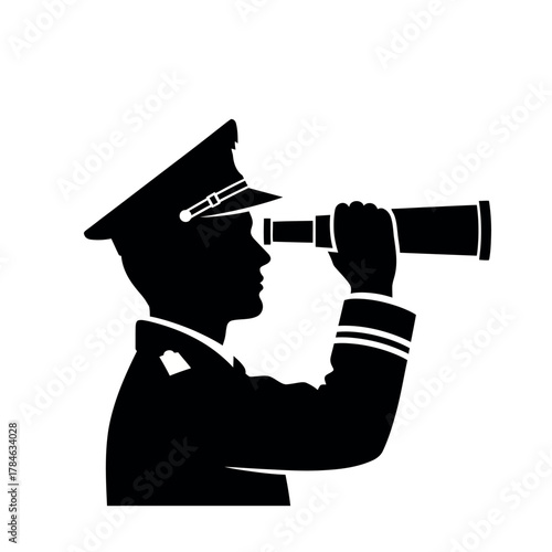 Silhouette of a Naval Officer Looking Through Telescope.