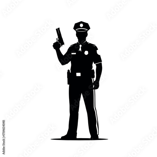 Silhouette of a police officer with gun.