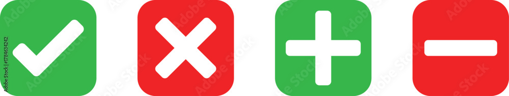 Fototapeta premium Four colored rectangles with symbols representing choices and status