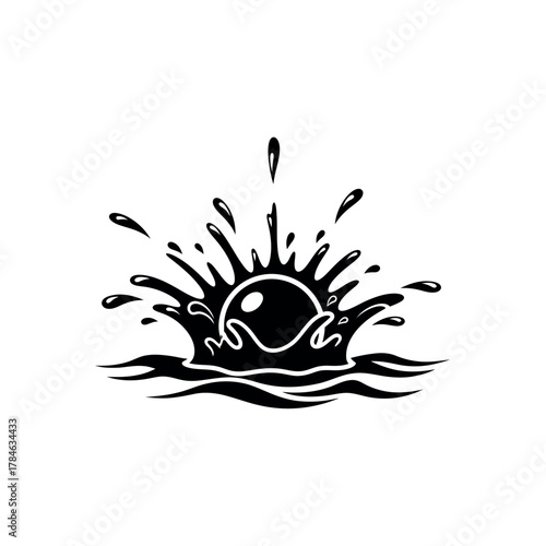 Water splash with a ball in the center vector illustration.