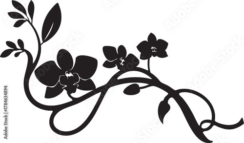Orchid flower vector graphic: black silhouette design element eps