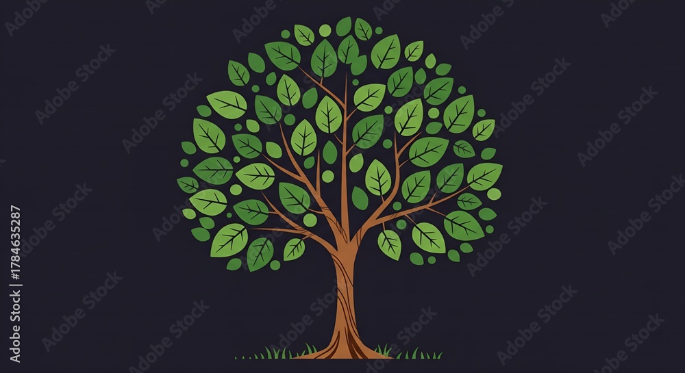 Obraz premium Elegant illustration of a lush tree with vibrant green leaves in a modern minimalist style perfect for branding