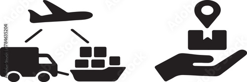 Truck, ship, and airplane combined in triangular network vector, global logistics and transport concept.
