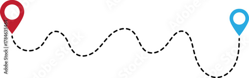 Two location pins connected by a dotted line route
