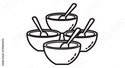 38. chutney bowls with spoons outline icon vector
