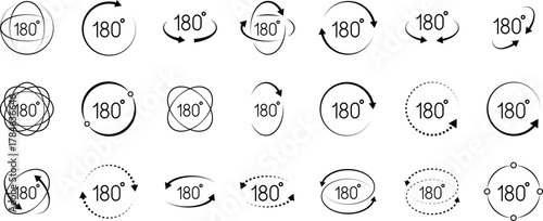 180 Degrees Icon. 180 Degrees vector icon set.