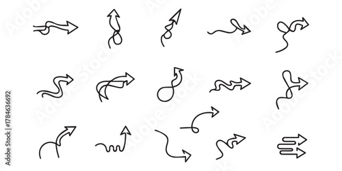 Vector many different twisted single line arrow element set