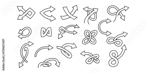 Vector many different twisted line arrow element set