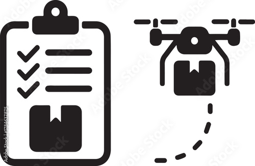 Clipboard with checklist and package icons vector, logistics planning and delivery management concept design.