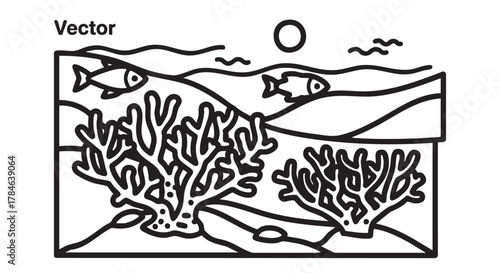 coral reef marine ecosystem outline icon vector
