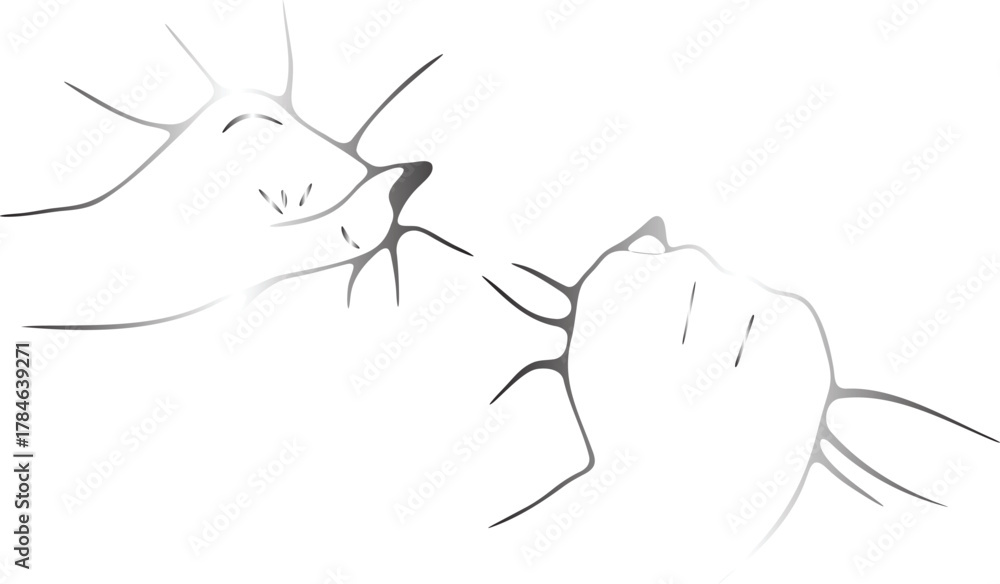 Obraz premium Two abstract hands reaching towards each other connection