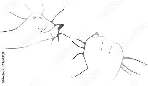 Two abstract hands reaching towards each other connection