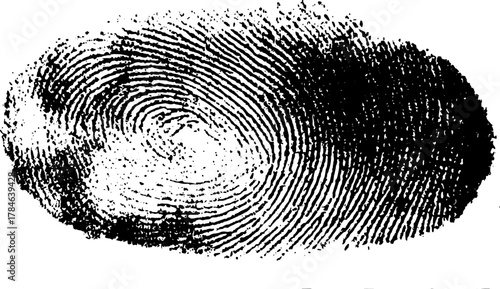 Fingerprint engraving in an antique style. Black and white hand-drawn vector illustration emphasizing texture and detail in a clear design set.