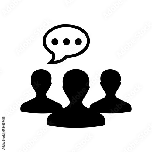 Three people discussing something together with a conversation bubble above them