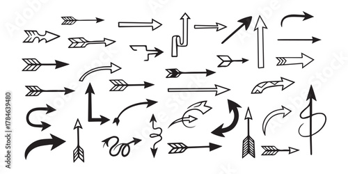 Vector many different  hand drawn line arrow element set