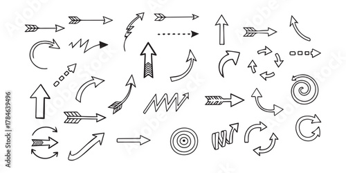 Vector many different  hand drawn line arrow element set
