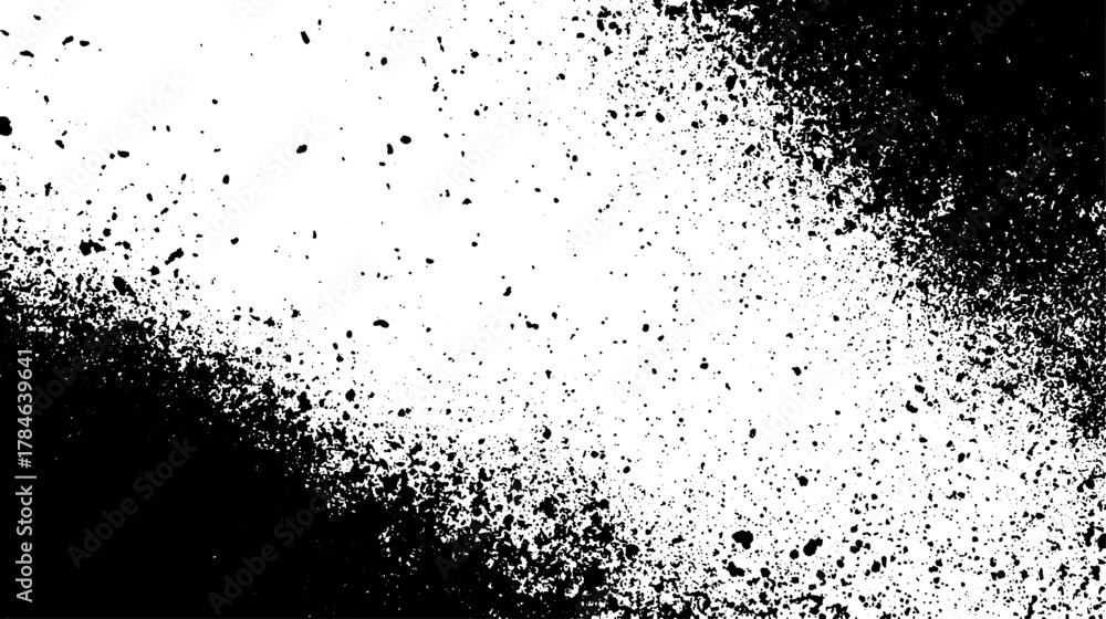 Fototapeta premium Grunge texture overlay for backgrounds. Black and white dust pattern with random spots, suitable for various design projects. Vector illustration.