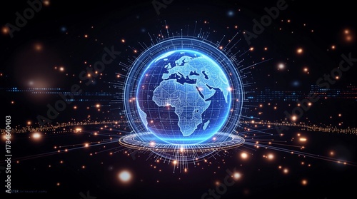Digital globe futuristic hologram glowing with connections in a modern cyberspace world