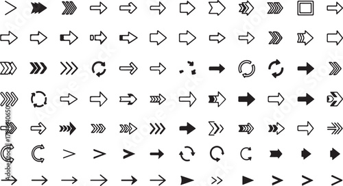 Collection of black and white arrow icons direction