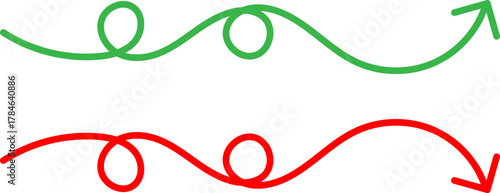 Green and red wavy arrows showing up and down movement