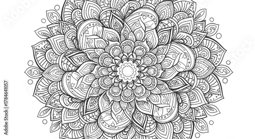 Elaborate Detailed Floral Mandala with Intricate Concentric Petals and Abstract Patterns on an Isolated White Background