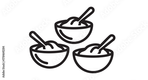 46. chutney bowls with spoons outline icon vector
