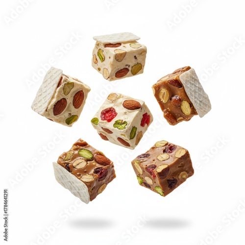 Floating nougat blocks isolated on white