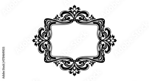 Ornate Baroque style rectangular frame with intricate scrollwork on isolated white background, a vintage decorative border for luxury design.