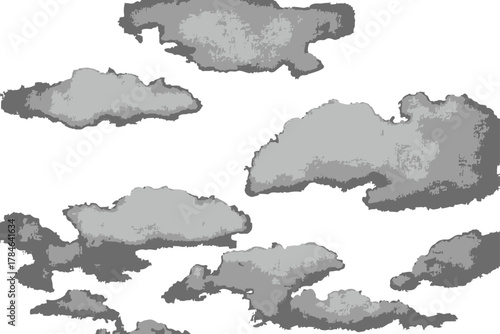 Realistic Gray Cloud Set Transparent Background