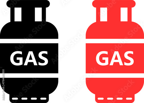 Two gas cylinders one black one red with gas label