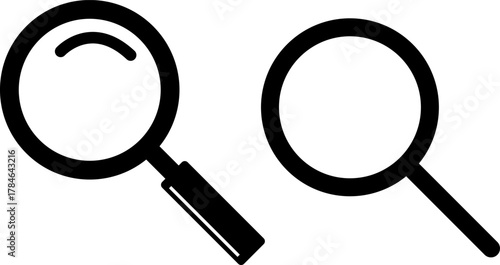 Two magnifying glasses icons simple black and white design