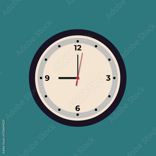 Flat Design Wall Clock Showing 09_00 – Business Time Management Concept