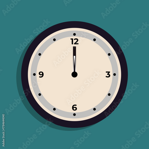 Flat Design Wall Clock Showing 12_00 – Midday Productivity Concept