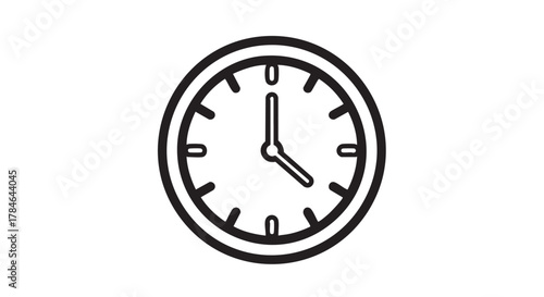 Clock face with hour and minute hands outline icon vector
