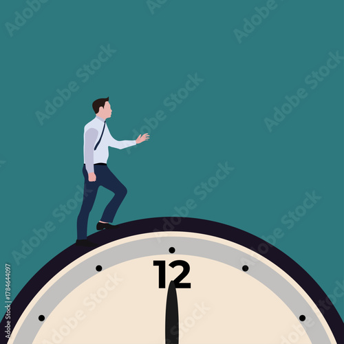 Man Balancing on Clock – Productivity and Time Management Concept