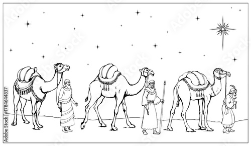Vector illustration of the Magi approaching Jesus.