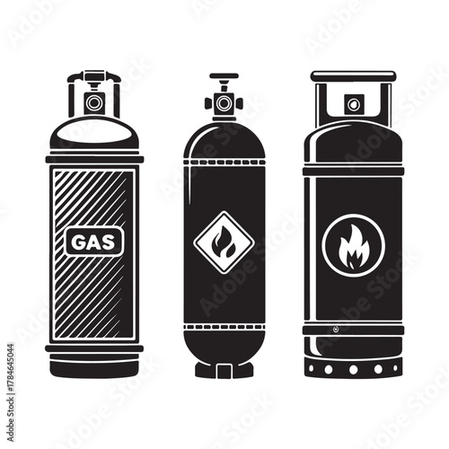 Gas Cylinder Icons silhouette Black & White Vector Set (3).eps