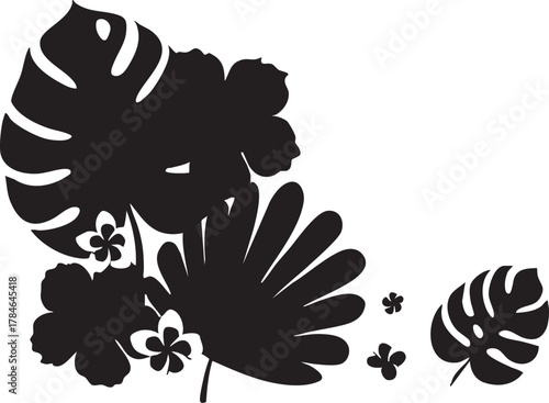 Tropical leaves vector: monstera, palm, and hibiscus flower illustration eps silhouette