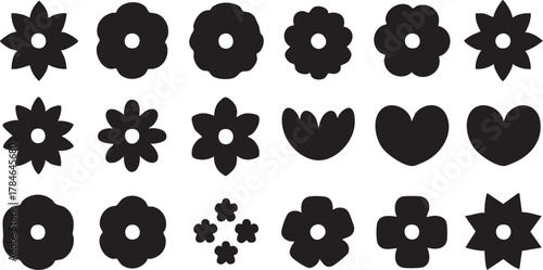 Black flower vector pack: floral designs, heart shapes, and botanical elements for graphic design eps silhouette
