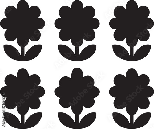 Black flower vector pattern - floral design, seamless repeat, botanical illustration eps silhouette