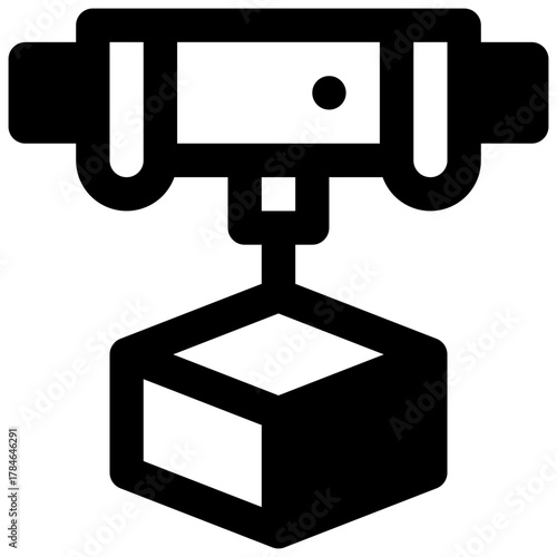 3D printing. Outlined stroke vector icon with black-filled details.