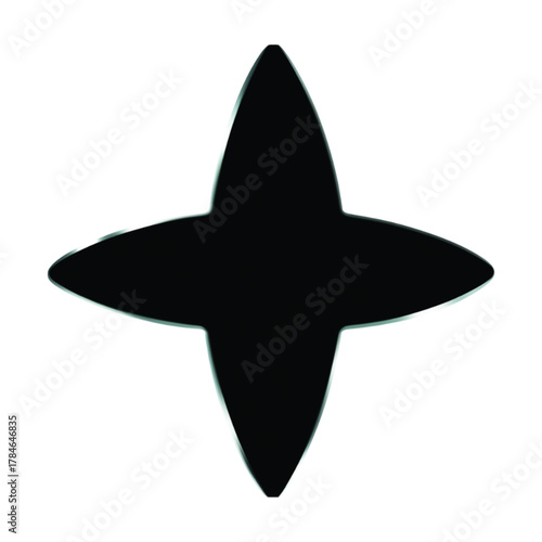 A simple black silhouette of a four-pointed star with curved, pointed edges isolated on a white background.